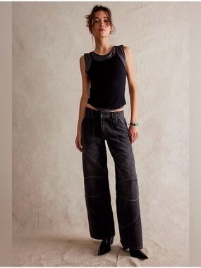 Free People Women's Black Washed Boyfriend Jeans